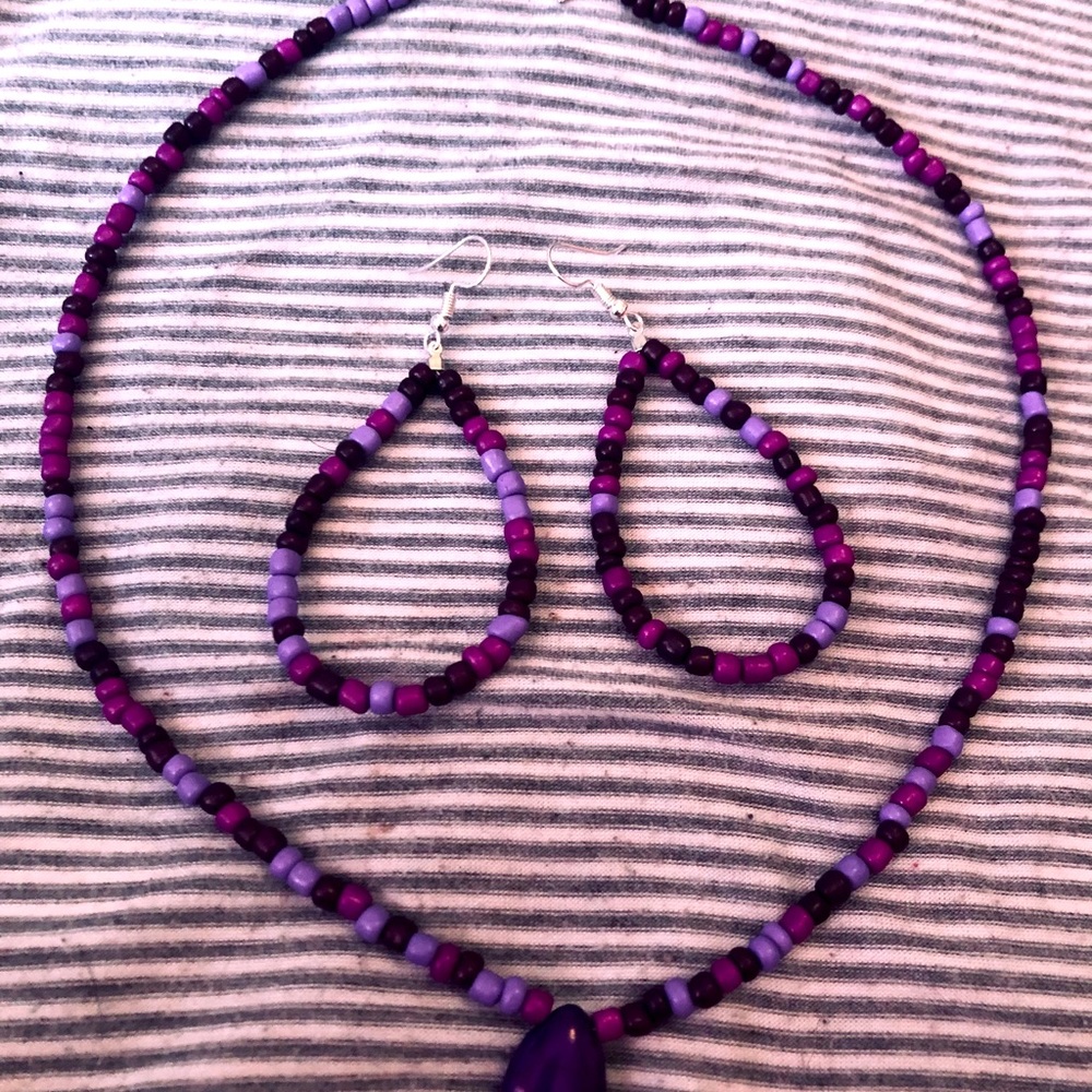 Stainless steel beaded necklace with matching earrings handmade